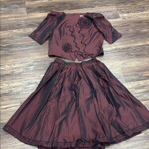 Mary Earl Burgundy Skirt Top Set
